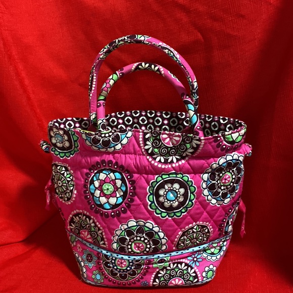 VERA BRADLEY PURSE W/2 HANDLES GEOMETRICAL DESIGNS ON PINK EXCELLENT CONDITION - Picture 2 of 10